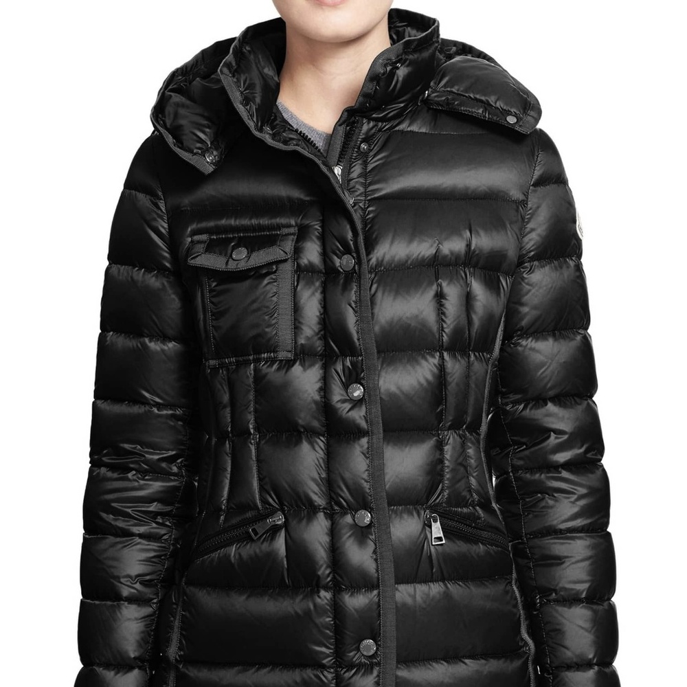 MONCLER Black Hermine Grosgrain Trim Coat, size 3
